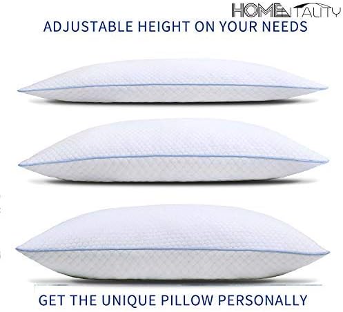 Cooling Shredded Memory Foam Bed Pillow for Sleeping - Thick Thin Adjustable - Pillow for Side Back Sleepers with Reversible Cool Cotton Case - Soft Firm Support for Therapeutic Neck Pain, Queen