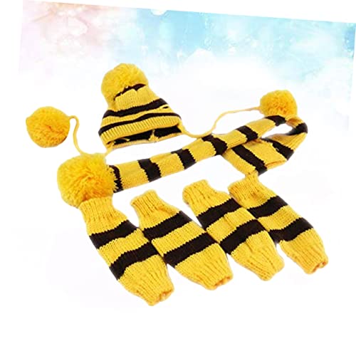Set de bufanda y gorro tejido para perros XS amarillo y marrón miniatura 5