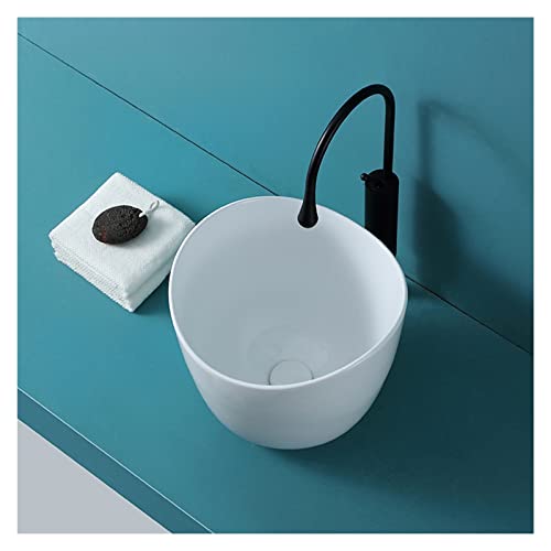 Lavabos de tocador Lavabo de baño ovalado blanco, diseño lavabo profundo, cerámica sobre encimera, moderno, artístico