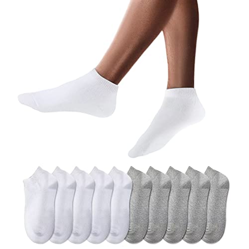 YouShow Sneaker Socken Herren Damen 10 Paar Kurze Halbsocken Quarter Baumwolle Unisex(Weiß und Grau,43-46) 1