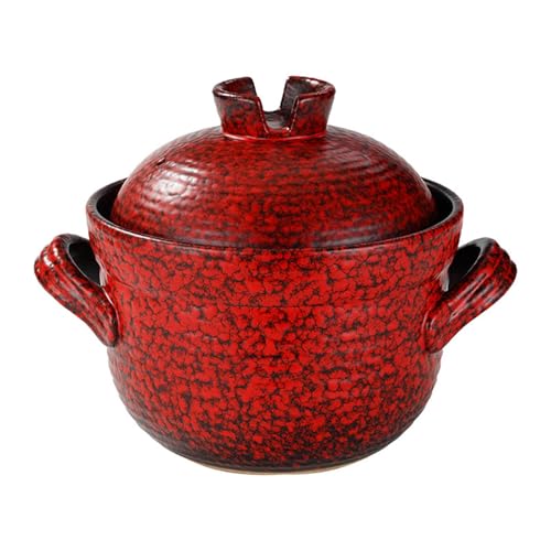 Cazuela de cerámica, cazuela roja, cazuela con Tapa, cazuela de Barro, cazuela de cerámica para el hogar, para Sopa de Restaurante en casa (2000 ml)