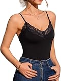 TPROTOK Women’s Lace V Neck Camisole Tops Adjustable Strap Sleeveless Tank Top Undershirt Cami Black M