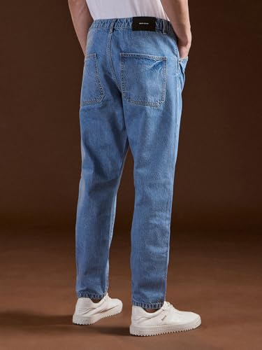 Image of THE BEAR HOUSE Men's Dark Blue Relaxed Solid Cotton Jeans