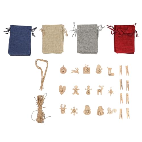 Lurrose クリスマス倒計時抽?袋 木製タグ付き製 多目的 ラッピング袋 お菓子 おもちゃ収納用 プレゼント包装に