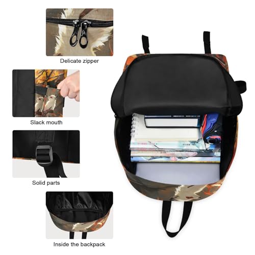 Backpack Lunch Box Set Large Capacity Travel Backpacks and Insulated Lunch Bag for Commute Hiking Picnic Woman and Fox Print3