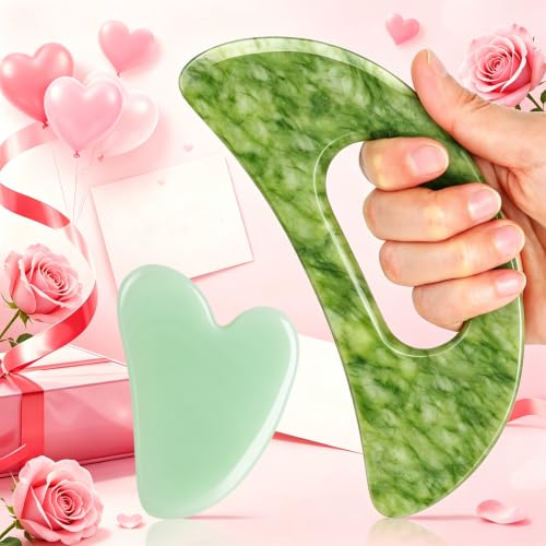 Image of airogym Jade Stone Gua Sha Massage Tool Set Larger Guasha Board with Handle, Jade Stone Guasha Scalp Comb, Muscle Scraping Massage Tools