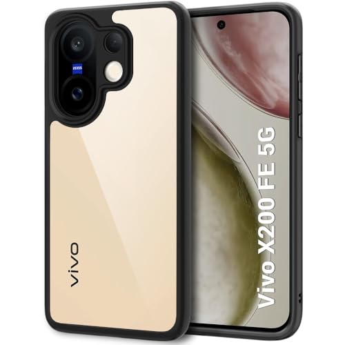 Image of TheGiftKart Hybrid Shockproof Back Cover Case for Vivo X200 FE 5G | Camera Protection Module | Hard Back Cover Case for Vivo X200 FE 5G (PC & TPU, Transparent Clear Back, Black Sides)