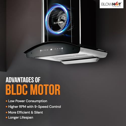 Image of BLOWHOT 60cm 1750 m /h Powerful BLDC Motor Kitchen Chimney With Motion Sensor & Touch Control, Installation Kit, Filterless, Autoclean, 9-Speed Control, 15-Year Warranty (ERICA S BAC MS)