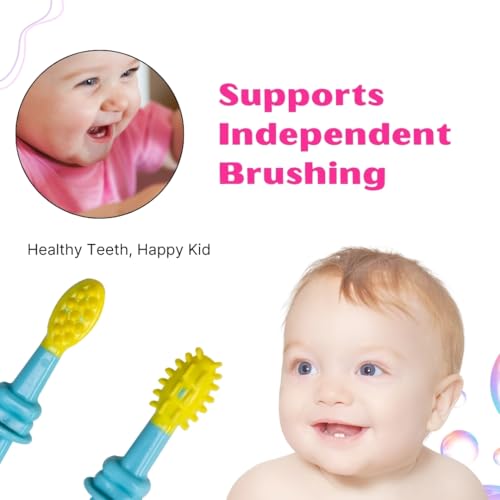 Image of Adore Toothsie Baby Toothbrush |Oral Kit with Soft Chewable Bristle Beginner Brushing | Silicone Toothbrush for Toddler Kids (2Pcs) (Blue, Standerd)