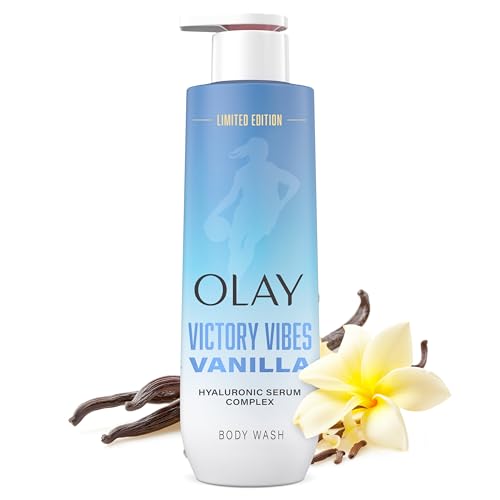 Olay Body Wash for Women WNBA Intensely Hydrating Hyaluronic Acid Serum Hydration On/Off Court Improves Moisture Barrier Vitamin B3 Complex All Skin Types Victory Vibes Vanilla Scent 20 fl oz