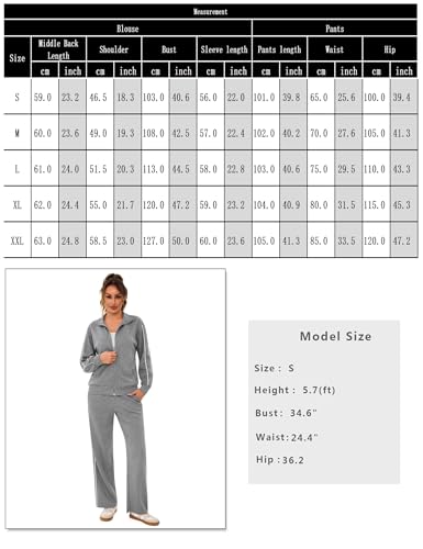 Terecey Streatwear Trainingsanzüge Damen Leicht Sportanzug Freizeitanzug Jogginganzug Langarm mit Reißverschluss Kordelzug Taschen Frauen Streifen Tracksuit Fitnessanzug Dunkelgrau L