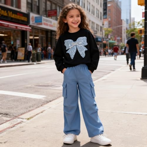Image of Girls Clothes 2 Piece Cute Butterfly Sweatshirt & Flared Pants /Cargo Pants Winter Outfits for Teen Girls 7-14Y