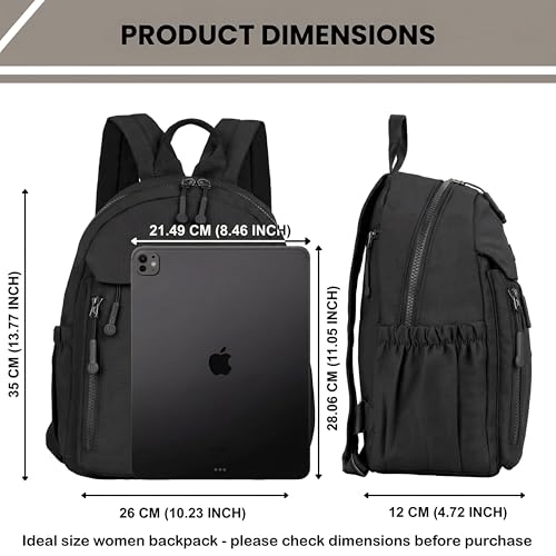 Image of Women Backpack for College, Office, Travel, Daily Use, Outdoor, Lightweight Water Resistant Nylon Stylish Daypack Bag with Multiple Pockets, Adjustable Straps, Durable Zipper