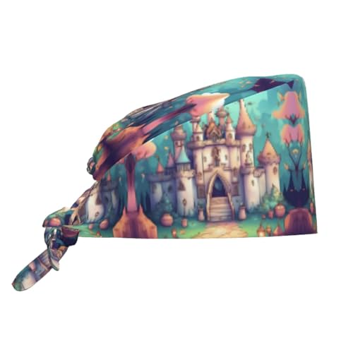 YYHHAOFA Breathable Work Hat Classical Castle Printed for Chef, Nursing, Spa, Facial Care, Fitness Black