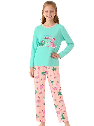 Image of Beezizac Girls Pajamas Cute Print Short /Long Sleeve Pants Set Size 6-18 | Soft Stretch Poly Blend, Comfy Crewneck, Elastic Waist Pants, Everyday & Holiday Sleepwear for Big Girls, Tweens & Teens