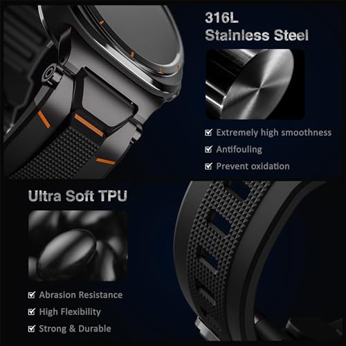 Image of ULTIMAL Watch Band for Samsung Galaxy Watch Ultra 47mm (2025 /2024) Compatible with Samsung Watch Strap Bands for Men Sport Bands for Watch Rugged Premium TPU & Metal (Black+Black)
