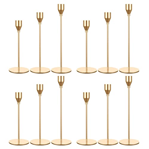 Set of 12 Gold Candle Holders, Metal Candle Holder Tapers Fit 3/4 Inch Pillar Candles, Elegant Decor for Dining Dating, Party
