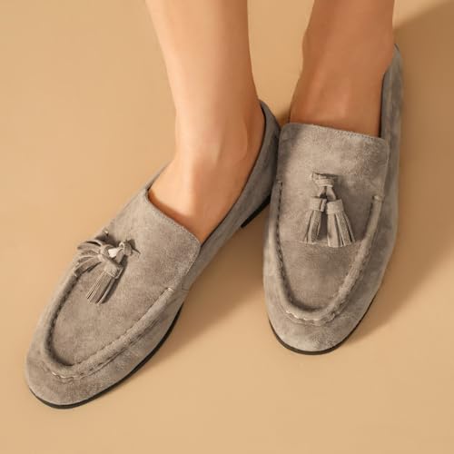 Image of BEAU TODAY Suede Tassel Loafers for Women, Slip On Flats Shoes Women Comfortable, Lightweight Ladies Loafers Shoes Dress Casual Business Driving Moccasins for Work