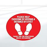 Vinyl Wall Decal - Please Keep 6 Feet Distance - 17" x 17" - Safety Sign Public Social Distancing Warning Sticker for Business Offices Stores Storefront Customers (10PK)
