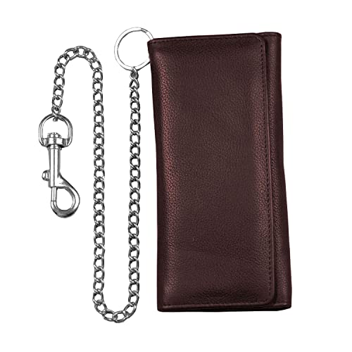 Image of Jackets 4 Bikes HERITAGE Men's Motorcycle Chain Wallet - Premium Cowhide Leather RFID Tri-Fold Biker Wallet with Heavy Duty Chain, Long Credit Card & Cash Organizer for Truckers Hunters Brown