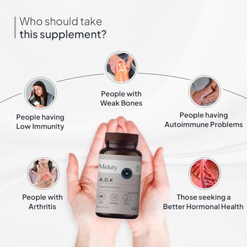 Image of Miduty Vitamin ADK Multivitamin Contains Vitamin A - D3 - K1 - K2 Immunity Booster, Bone Strength, Healthy Heart Vitamin ADK Supplement For Men and Women - 30 Capsules
