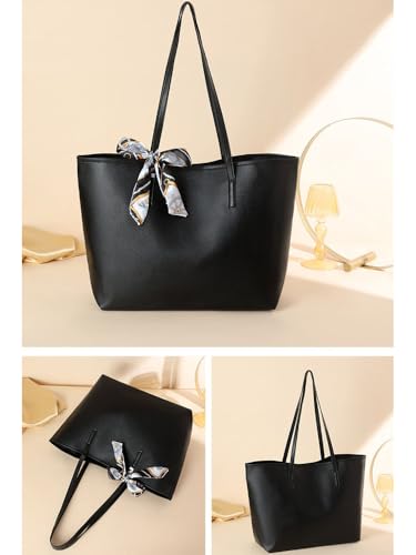 Bolso grande de hombro para laptop de mujer negro miniatura 4