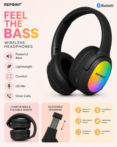 Image of RASSFOAT X7 RGB Wireless Headphones - Powerful Sound, 10H Playtime & Stunning 7-Color RGB Lights. Foldable, Comfortable, and Perfect for Music, Gaming, Movies & Calls-Anywhere, Anytime.