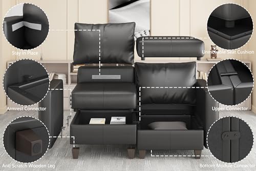 Sillón Modular Moderno Negro de Cuero Artificial miniatura 6