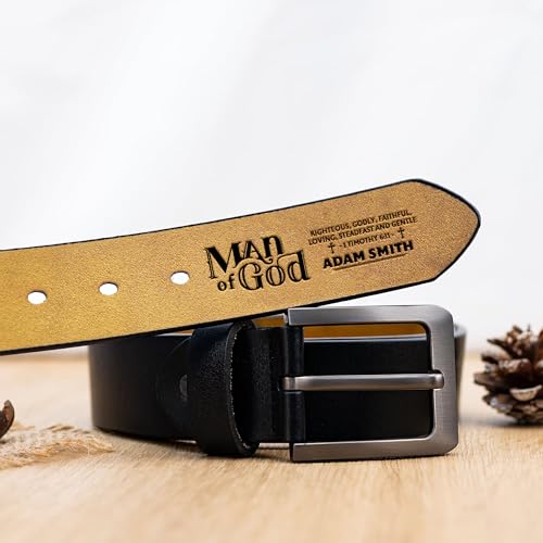 Personalized Engraved Leather Belt, Man Of God Belt with Custom Name, Gift for Husband Him, Prayer Belt For Men, Religious Gifts, God Says I Am3