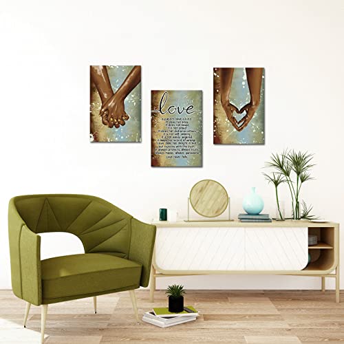 Fushvre Love Theme Canvas Art 3 Pieces Hand In Hand Wall Art Set Vintage Romantic Painting Artwork For Home Bedroom Living Room Bathroom Decor Gift For Couple Lovers 16"X24"X3Pcs #TOP2