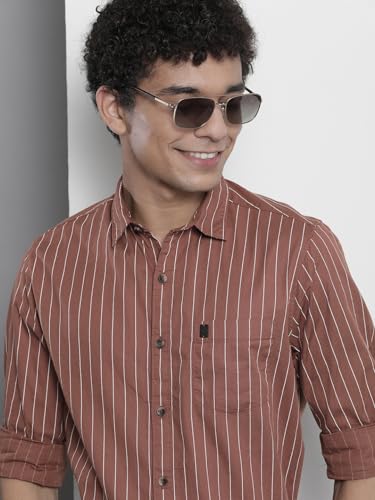 Image of The Indian Garage Co Men Regular Fit Striped Full Sleeves Cutaway Collar Casual Shirt