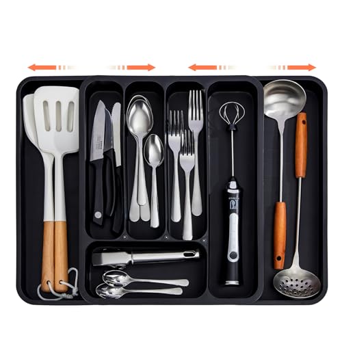 Gymdin Range Couverts, Organisateur tiroir cuisine extensible et réglable pour tiroirs de cuisine, Support de Rangement en Plastique pour Couverts, Cuillères Fourchettes, Cutlery Storage