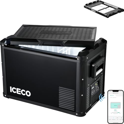 Image of ICECO VL45ProS 47.5Qt Portable Refrigerator, 12V Fridge with SECOP Compressor, 0-50℉, Iron Cabinet Car Refrigerator With Multi-directional Lid, USB&DC&AC, For RV,SUV,Truck,Boat|With Slide Mount