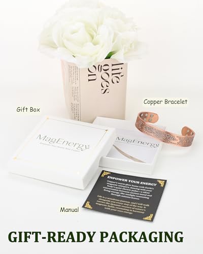 Image of MagEnergy Copper Bracelet for Men, 18X Strength Magnetic Bracelet with 3800 Gauss Magnets, 99.99% Pure Solid Copper, Men's Jewelry Gift (Copper-Tree of Love)
