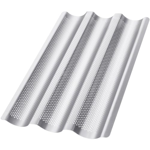 Hotec Stampo Pane per 3 Baguette, Acciaio Inox (38 x 24,5 cm)