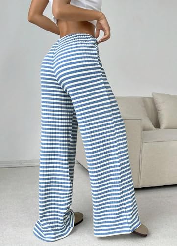 Image of Women's Casual Checkered Pants Drawstring Elastic Waist Comfy Loose Straight Wide Leg Plaid Pants with Pockets