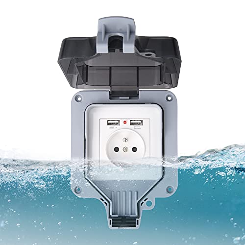 Plasaig Wasserdichte Steckdose IP66, Steckdose für den Außenbereich, Wandsteckdose, staubdicht, für Innen und Außen (mit USB, B) Cover
