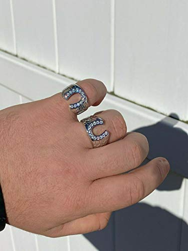 Real Solid 925 Sterling Silver - Lucky Horseshoe Ring - Mens Horse Shoe Ring Iced Flooded Out3