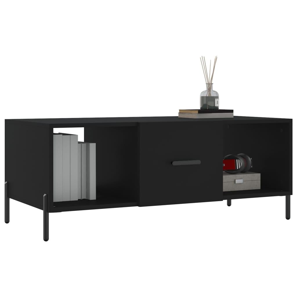 Stolik kawowy czarny 102 x 50 x 40 cm z materiału drewnopochodnego z 3 półkami i wytrzymałym blatem z żelaznymi nogami