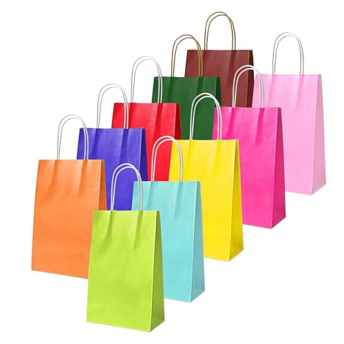 Flintronic 10 PCS Bolsa de Regalo, Bolsa de Papel,15 x 8 x 21 cm, 10 Tipos de Color Bolsas Papel Kraft de Mejor Calidad, para Fiestas, Ceremonias de Graduación, Bodas, Aniversarios