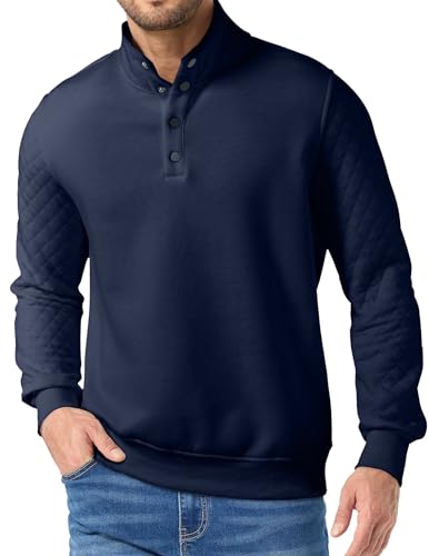 Quilted Sweatshirts for Men Quarter Button Pullover Sweater Casual Mock Neck Thermal Fleece Pullover Sweatshirt2