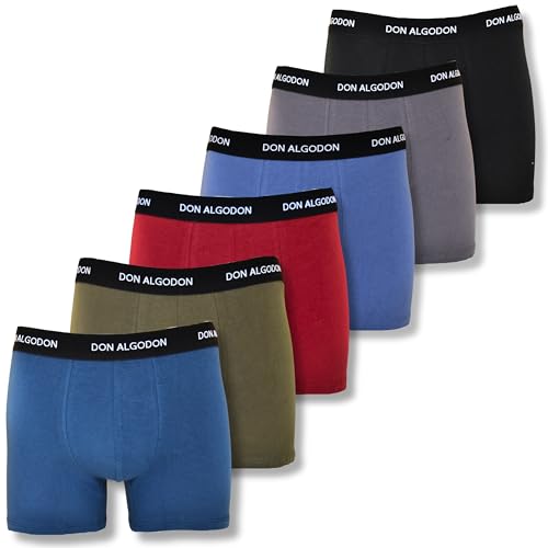 DON ALGODON | Pack 6 Boxers Hombre Suaves, Transpirables y Resistentes (FR/ES, Letras, L, Regular, Regular, Marino/Verde/Granate/Negro/Azul/Gris)