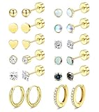 LOLIAS Hypoallergenic Surgical Steel Earrings for Sensitive Ears-Flat Back Earrings for Women Men 20G Small Stainless Steel Flatback Stud Hoop Cartilage Earring Stacks for Multiple Piercing 14K Gold Plated