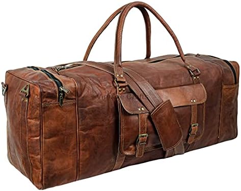 VINTAGE CRAFT SHOP Leather Duffel Bag Large 32 Inch Single Pocket | Travel Tote Carryon Bag Gym Sports Weekender Overnight | Duffle Bag For Men and Women 1 VINTAGE CRAFT SHOP Leather Duffel Bag Large 32 Inch Single Pocket | Travel Tote Carryon Bag Gym Sports Weekender Overnight | Duffle Bag For Men and Women