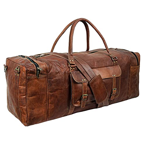 Leather Duffel Bag Large 32 Inch Single Pocket | Travel Tote Carryon Bag Gym Sports Weekender Overnight | Duffle Bag For Men and Women