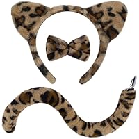 Beviliu Leopard Costume Cheetah Print Ears Headband, Leopard Ears and Tail Set Women for Birthday Party Halloween Cosplay
