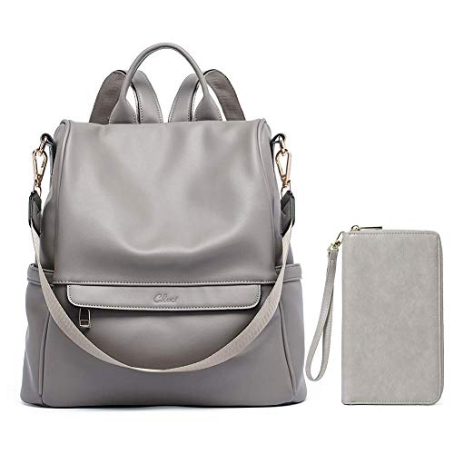 CLUCI Women Backpack Purse Fashion Leather Large Travel Bag Ladies Shoulder Bags Women Wallet Large Leather Designer Zip Around Card Holder Organizer Ladies Travel Clutch Wristlet grey