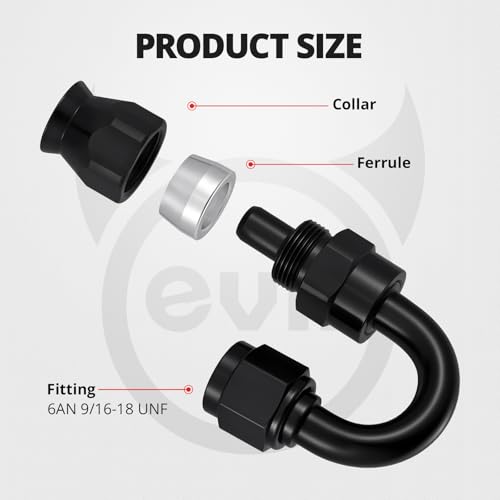 Image of EVIL ENERGY 6AN PTFE Hose End Fitting 180 Degree Black for PTFE Hose Only 4PCS
