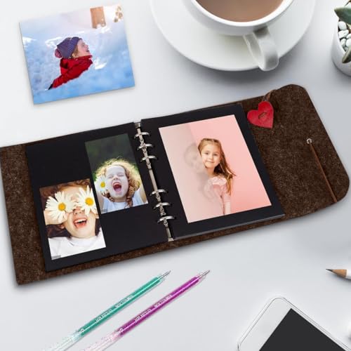 Image of HASTHIP DIY Photo Album 60 Pages with Color Stickers, Metallic Pen, Red Heart Closure, Felt Cover for Family, Graduations, Weddings, Scrapbooking, Memory Keeping, Free Size