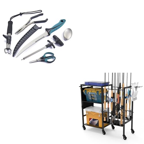 KNINE OUTDOORS 6PCS Fishing Tool Kit, Fishing Pliers, Fish Fillet Knife, Fishing Gripper, Fishing Scissors for Braided Line, Fishing Pole Holders for Garage